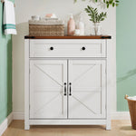 Farmhouse Storage Cabinets with Drawers and Adjustable Shelves, White with Walnut Countertops