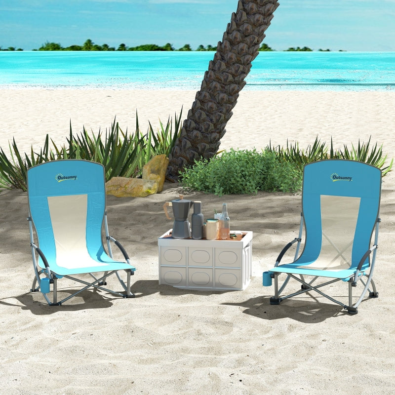 Folding Camping Chairs, Set of 2 with Cup Holder, Mesh Backrest, Black