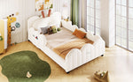Upholstered Platform Bed with Rabbit-Shaped Cushions, 90x200cm, Beige