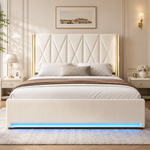 Storage Bed with LED, USB & Hydraulic Storage, 180x200cm, Velour