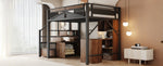 Metal Loft Bed 140x200cm Safety Enclosure with Window Ladder Locker Black