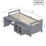 Children's Bed with Storage, Desk and European Sockets, 90x200cm, Grey Wood