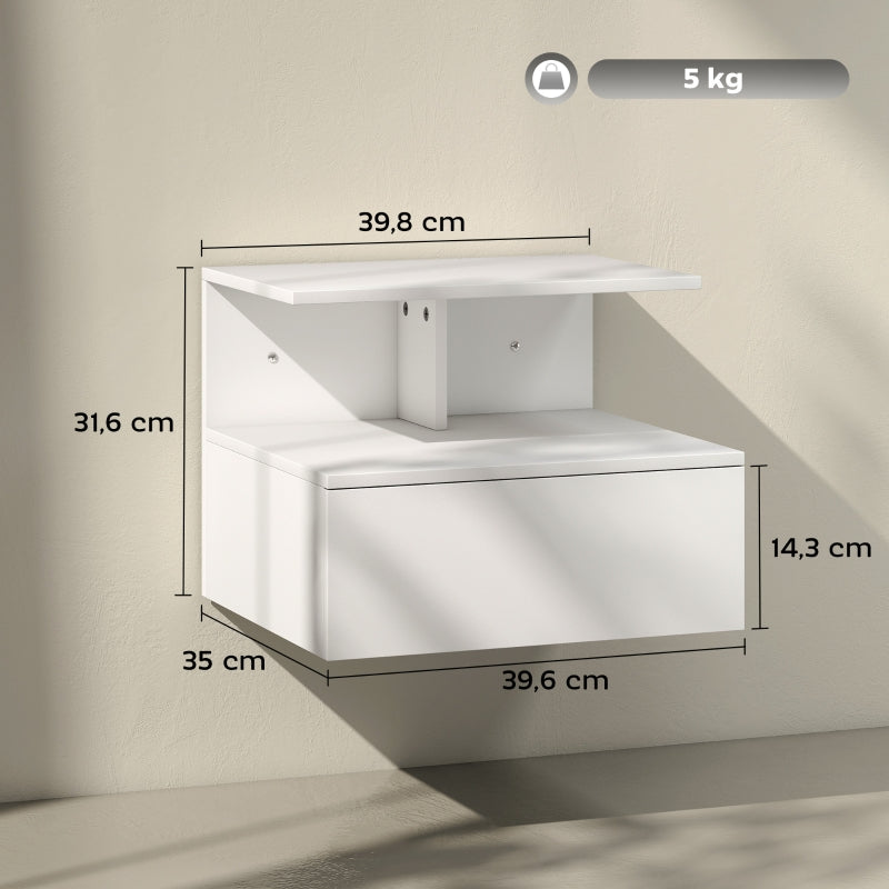 Hanging Nightstand, Drawer, Open Compartment, White