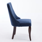 Dining Chairs Set of 2 Channel Upholstered Solid Wood Legs - Blue Linen
