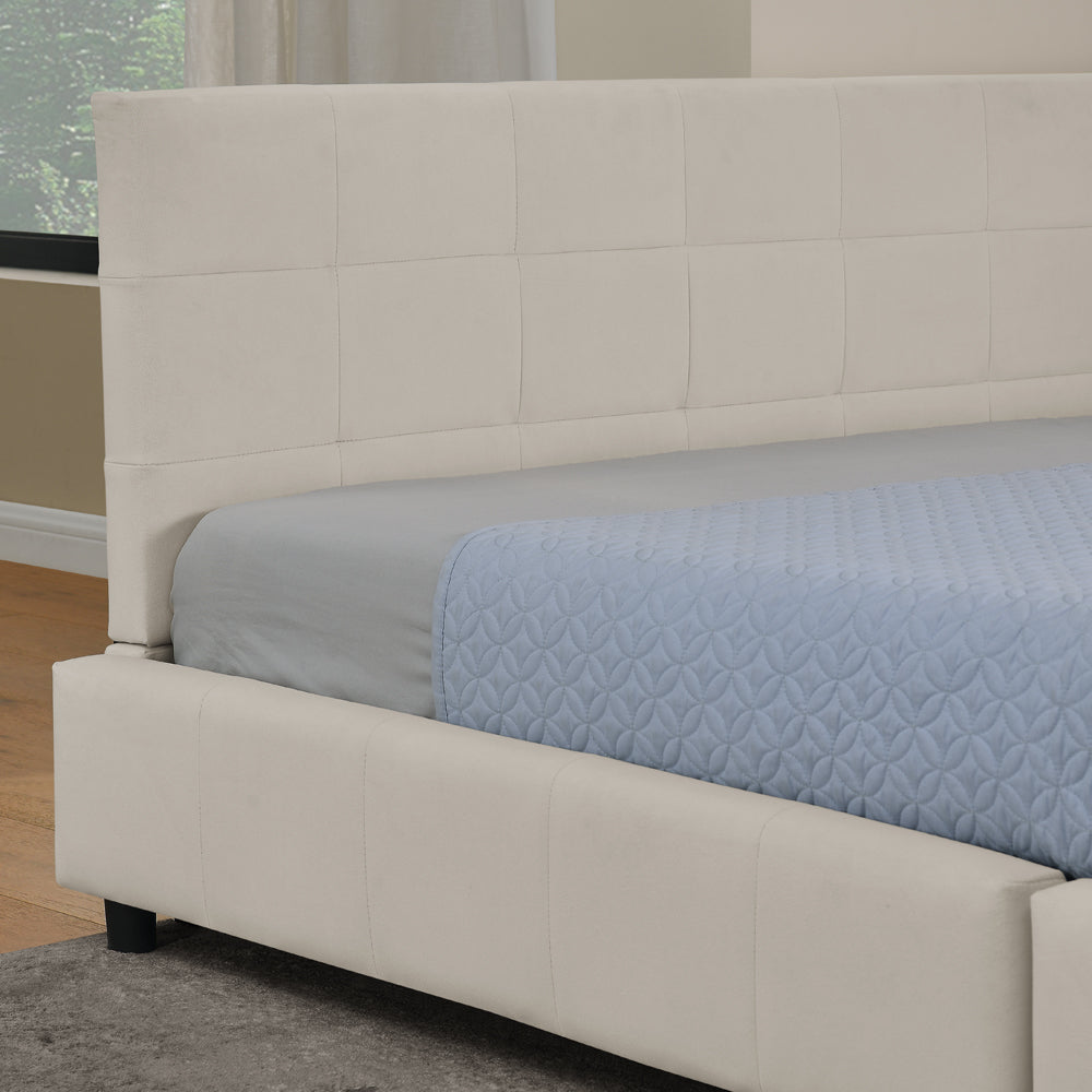 Double Bed 160x200cm Upholstered L-Shape Corner Frame - Velvet Beige