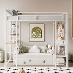 Loft Bed, Ladder & Table, Storage, White