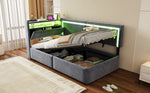 Upholstered Sofa Bed 90x200 cm with LED Lighting, USB Ports and Hydraulic Storage, Dark Grey Velvet