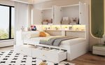 Multifunctional Bed 90x200cm with Desk, LED & Storage - White