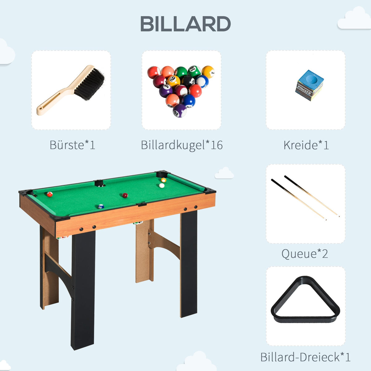 Multi-Game Table, 4-in-1 Football Hockey Table Tennis Billiards, MDF