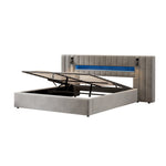 Upholstered Double Bed 180x200cm USB LED Storage - Velvet Grey