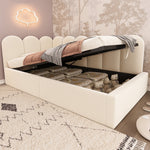 Upholstered Daybed Sofa Bed 90x190cm Hydraulic Storage Metal Slatted Base, Beige Velvet