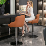 Bar Stools Swivel Adjustable Height Leather Backrest - Black Stainless Steel