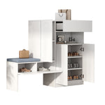 Trendy 2-in-1 Shoe Cabinet with Curved Doors, Soft-Close, Adjustable Compartments, Upholstered Bench, White