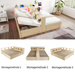 Extendable Sofa Bed 90/180x200cm with Storage & LED, Wood Color