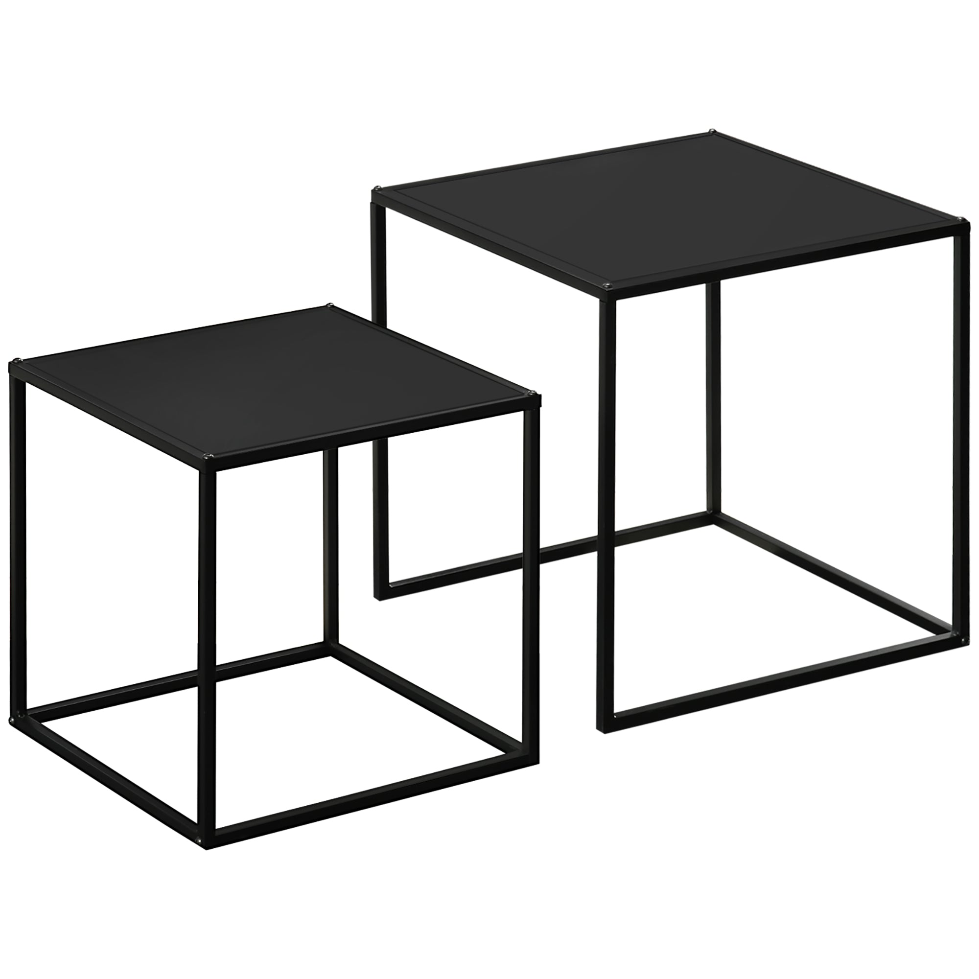 Coffee Table Set, 2 Side Tables, Modern Steel, Black