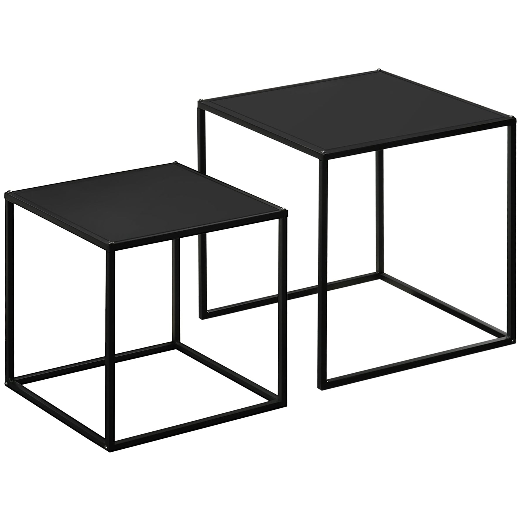 Coffee Table Set, 2 Side Tables, Modern Steel, Black