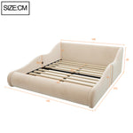Upholstered Kids Bed 140x200 with Mattress & Rails in Beige Velvet