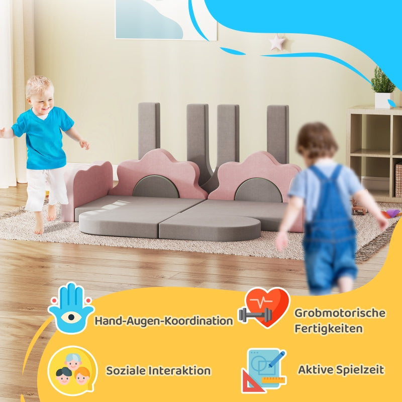 12-Piece Foam Block Set for Climbing Building and Crawling, Corduroy, Grey and Pink