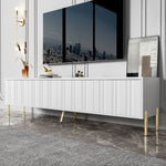 TV Cabinet 190cm Grooved Door Gold Legs - White