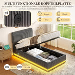 Modern Upholstered Bed with LED, USB-C Charging and Storage, 90x200, Gray Corduroy