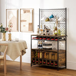 Kitchen Shelf with Worktop, Mesh Panels, 5 Hooks, Brown