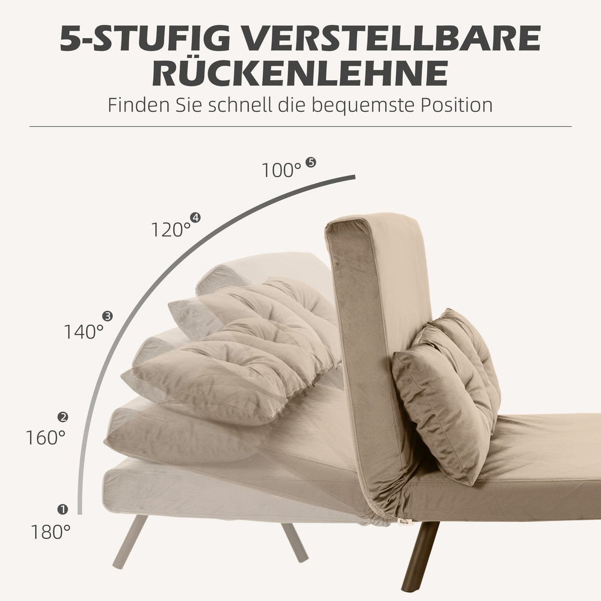 2-Seater Sofa Sleeper, Adjustable Backrest, Velvet Look Light Brown