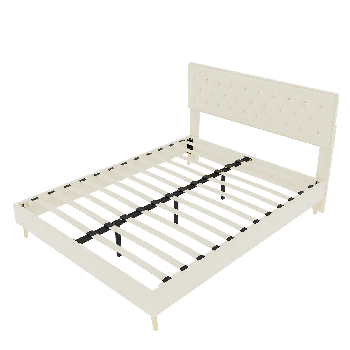 Modern Minimalist Soft Bed with Mattress 140x200cm, Beige