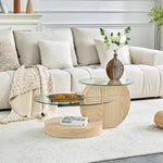 Modern Minimalist Two-Tiered Coffee Table with Safety Glass and Multi-Layered Design, Light Wood Grain MDF