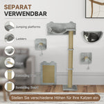 Cat Climbing Wall, 5-Piece, Hammock, Jumping Platform, Light Gray Polyester