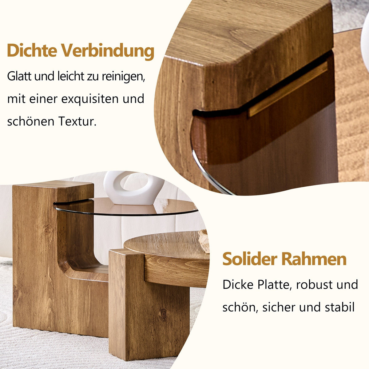 Separable Coffee Table Set MDF Wood Look Safety Glass - Brown Tinted