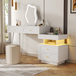 Dressing Table Set with LED Mirror & 4 Drawers, White
