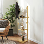 Coat Rack, 8 Hooks, 3 Tiers, Bamboo, Natural