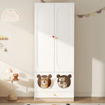 Children's Wardrobe Hanging Rail & Cat Bed 80x50x200cm White Natural Wood