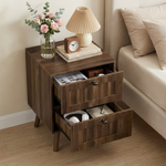 Modern Bedside Table with Two Drawers and Solid Wood Legs, 43.5 x 40 x 57.5 cm, Walnut