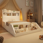 Wooden Single Bed with Shelves, Nightlights and Removable Bookshelf, White
