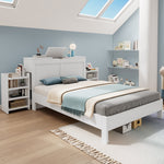 Wooden Bed 140x200 Double 2 Pull-out Nightstands Headboard Storage - White