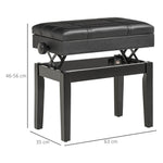 Piano Bench, Height-Adjustable with Storage, Leather Cushion, Black
