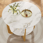 Round Dining Table 80x80x76cm 4-Person Storage Shelf MDF Marble Top