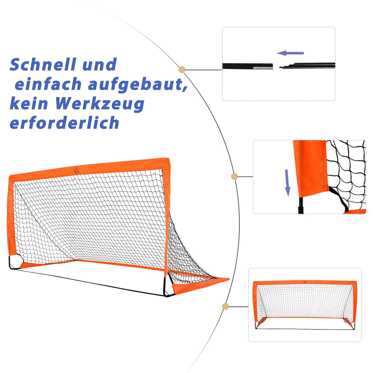 Football Goals, Foldable Mini Metal with Oxford Fabric, Orange