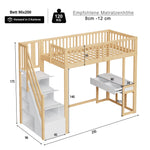 Loft Bed 90x200 Multifunctional Table Storage Stairs, Solid Pine Wood White