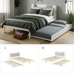 Functional Bed 120x200cm with Pull-Out Bed & Storage, White Wood