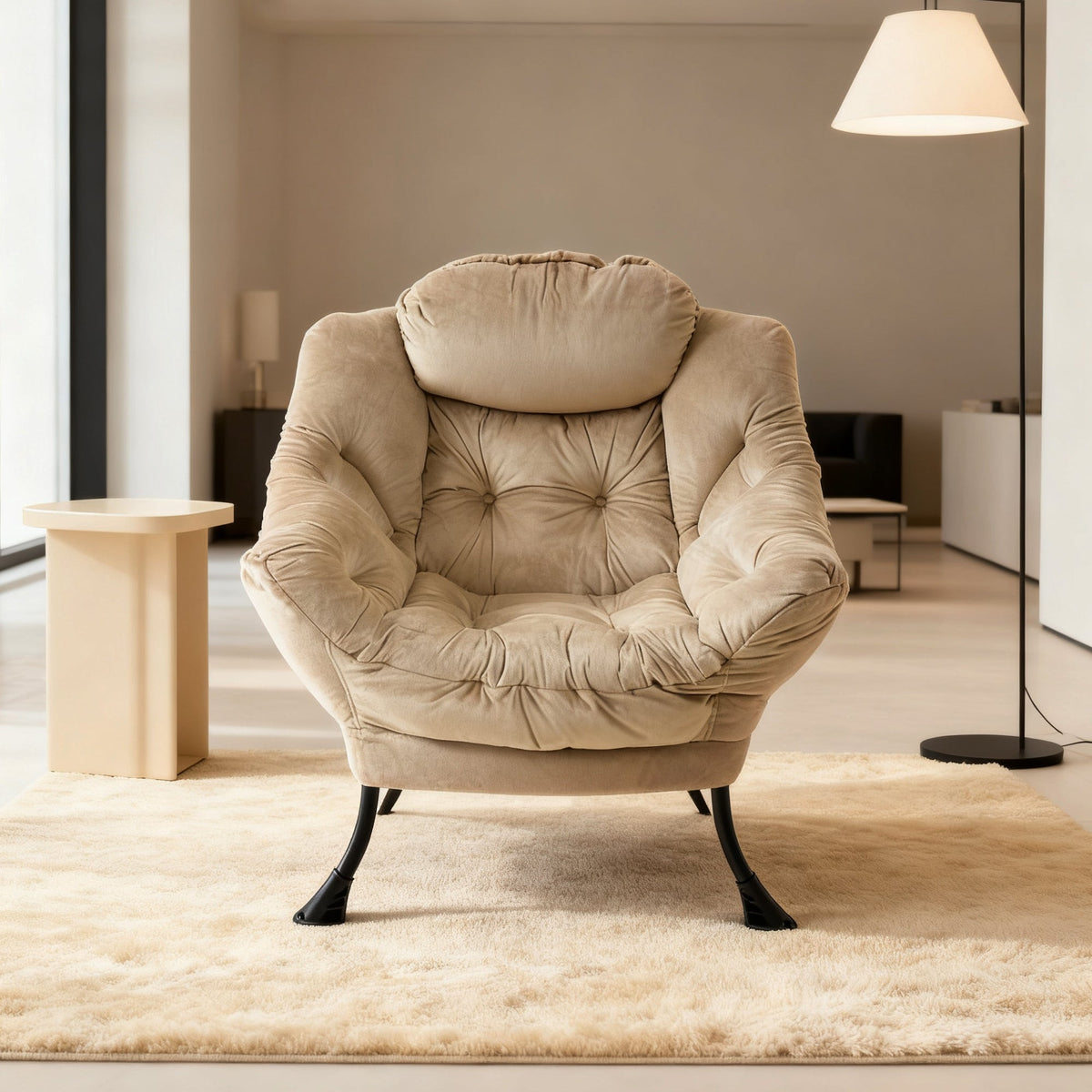 Recliner Armchair with Footstool & Side Pocket - Khaki