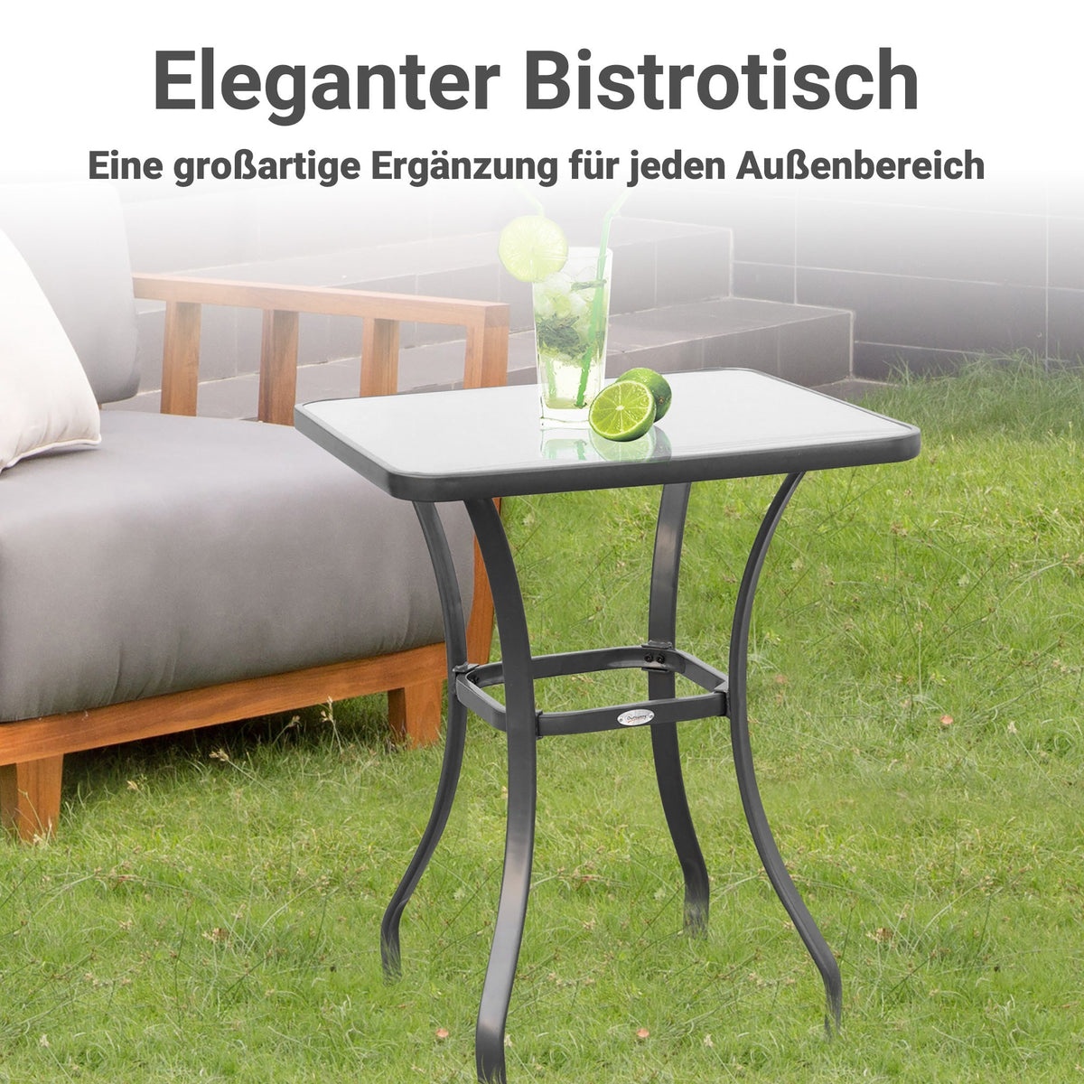 Garden Table Square Glass Weatherproof Black