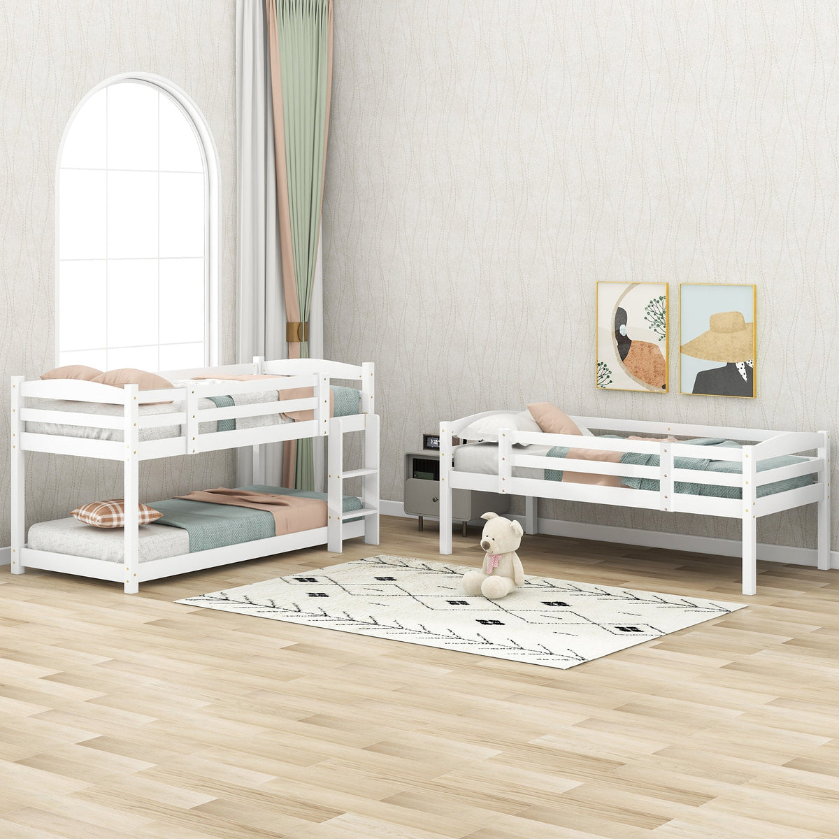 (WX000112AAK-3) Triple Bunk Bed 90x200cm Single-Size Wooden, White