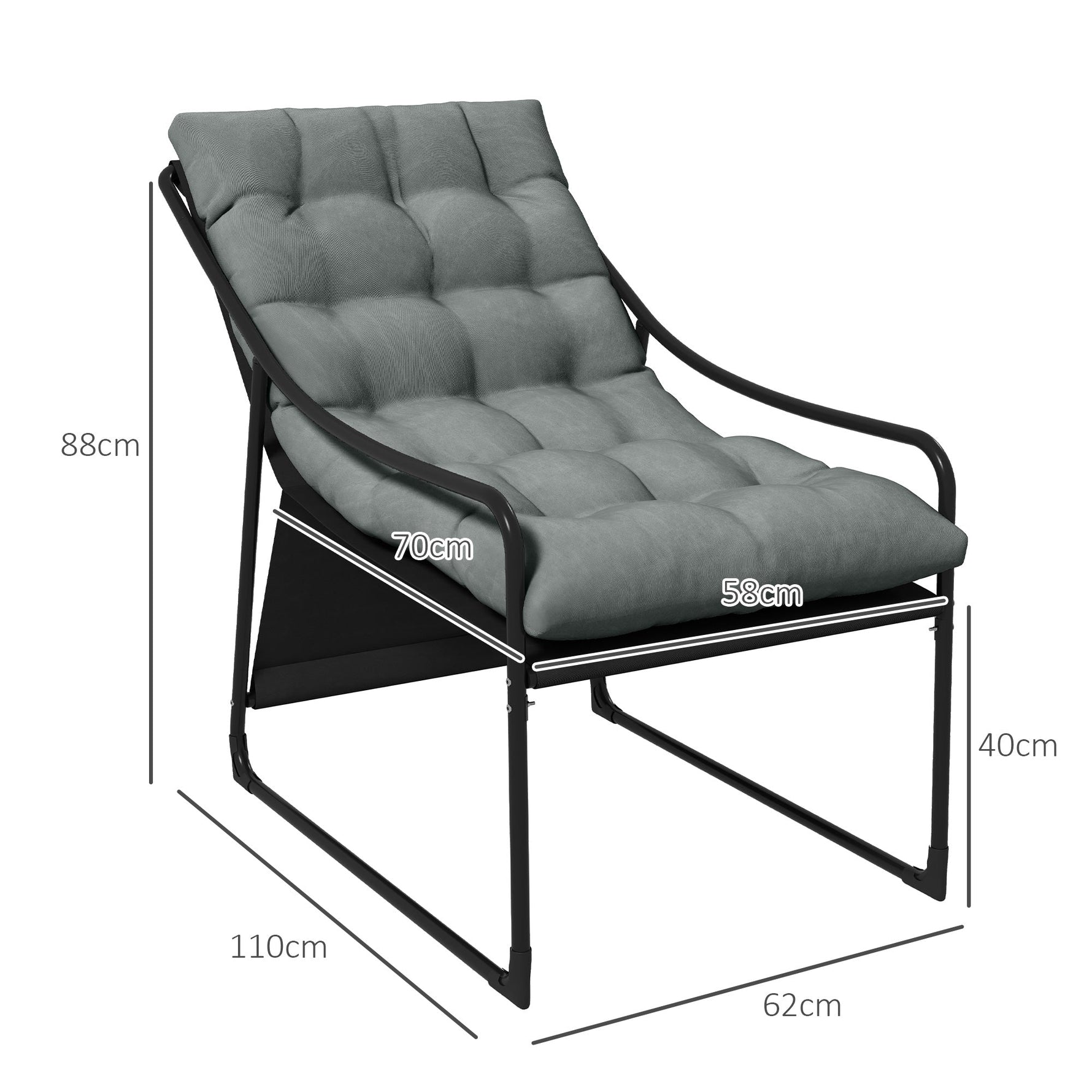 Garden Armchair Lounge Chair Thick Cushion Armrests 120 kg Load Capacity, Grey