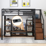 Loft Bed 140x200 with TV Stand & Power Outlet, Black