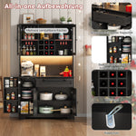 Kitchen Cabinet with LED Lighting, Power Outlet and Spice Rack, 180 x 105 x 40 cm