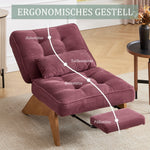 Modern Adjustable Backless Lounge Chair with Footrest, Lumbar Cushion, Wooden Legs - Fabric