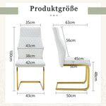 Dining Chair Set of 2, High Backrest and Padded Cushion with Diamond Pattern, White and Gold Metal