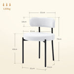 Dining Chairs, Upholstered with Metal Legs, Cream White (Set of 2)